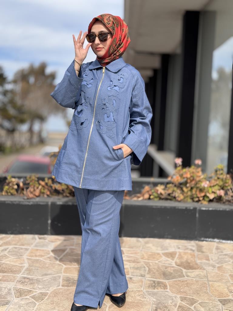 Qupra Nakış İşlemeli Fermuarlı Ceket Pantolon Takım WAB82002