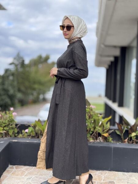 Misswhence Çizgi Detaylı Fermuarlı İkili Elbise 38812