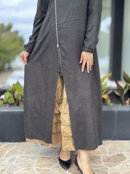 Misswhence Çizgi Detaylı Fermuarlı İkili Elbise 38812