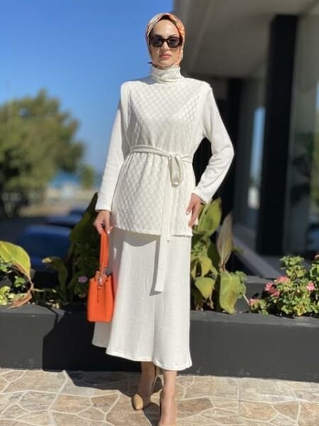 QOOQ Damalı Kemerli Triko Bluz 24FW205