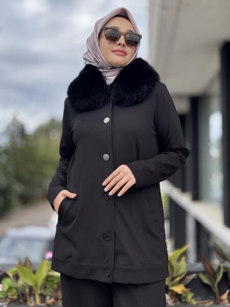 Qupra Seyyar Kürklü Metalik Düğmeli Kap Pantolon Takım WAC92003