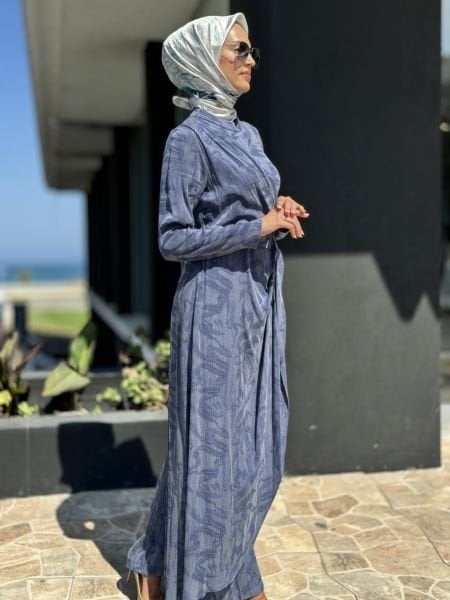 Almarwah Kendinden Desenli Cupra İpek Tulum/Elbise 90464 BORDO - 40