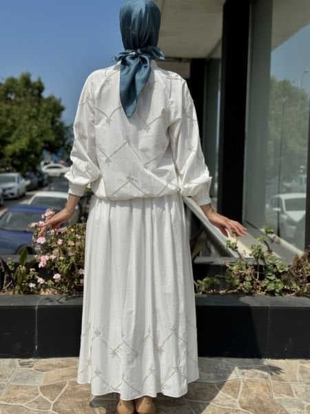 Jamila Sarah  Boncuklu Bomber Ceket Etek Takım 9042