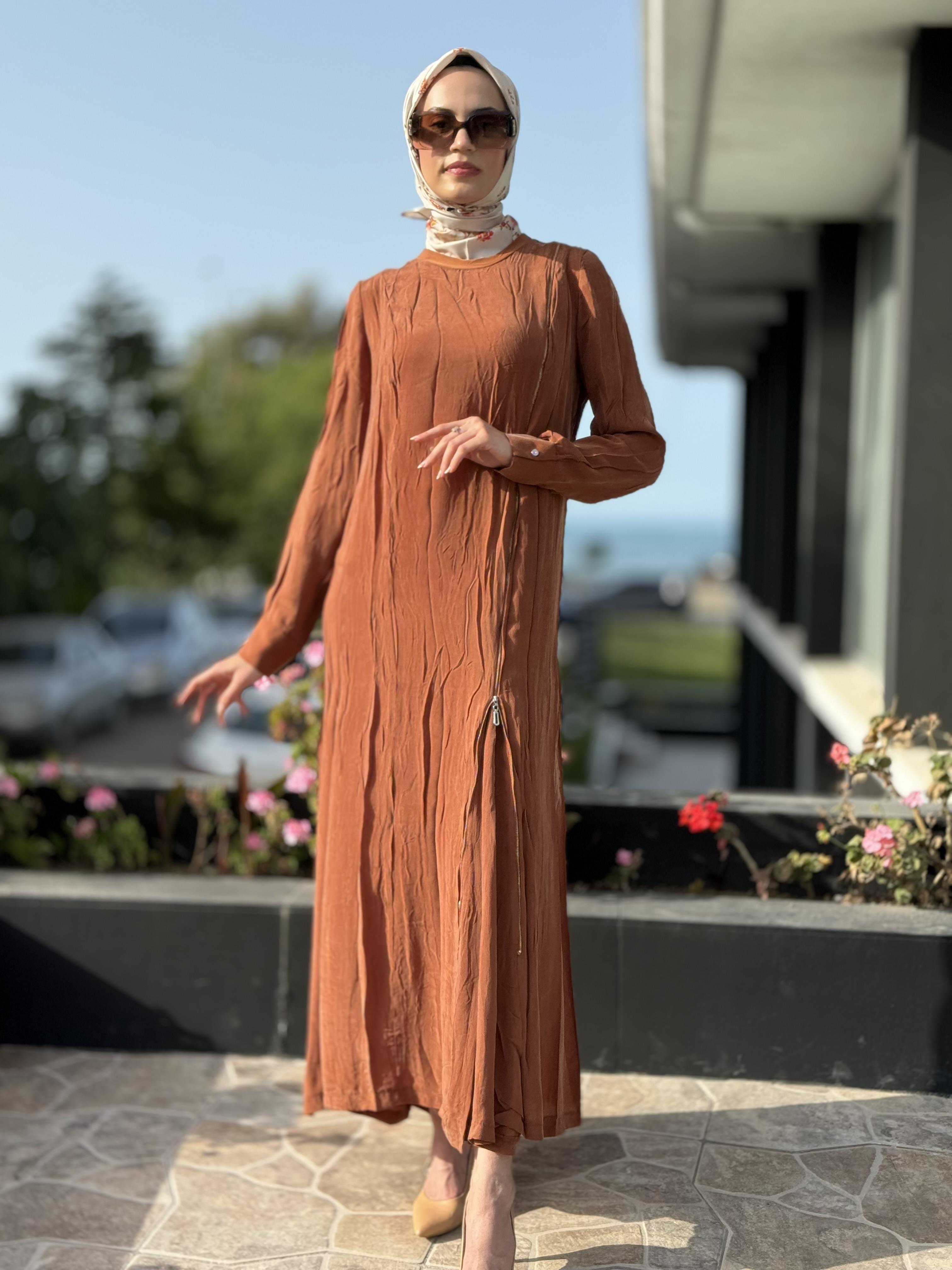 Misswhence Fermuarlı İpek Elbise 35800 TABA - 40