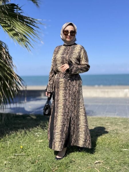 Misswhence Desenli Etek Bluz Cupra İpek Takım 38003