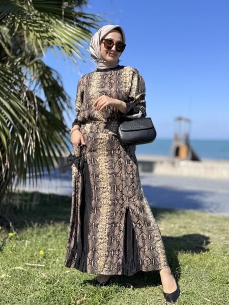 Misswhence Desenli Etek Bluz Cupra İpek Takım 38003