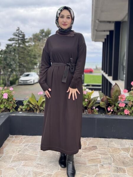 Misswhence Yaka ve Cep Fermuar Detaylı Örme Elbise 38822