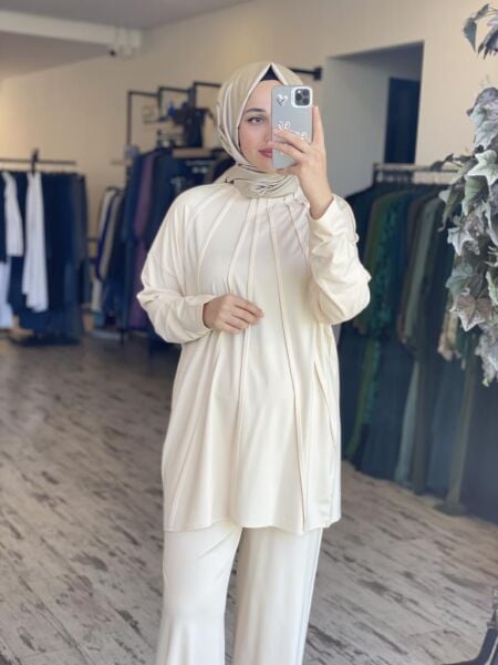 Tığ Triko Önü Komple Nervürlü Yanı Dikişsiz Pantolon Takım TKM3044