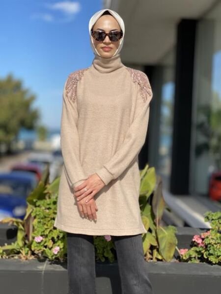 Qupra Omuzları Taş İşlemeli Tunik QAV54005