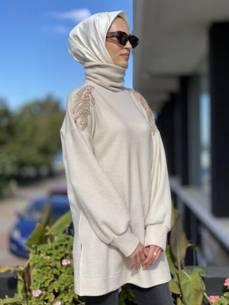 Qupra Omuzları Taş İşlemeli Tunik QAV54005