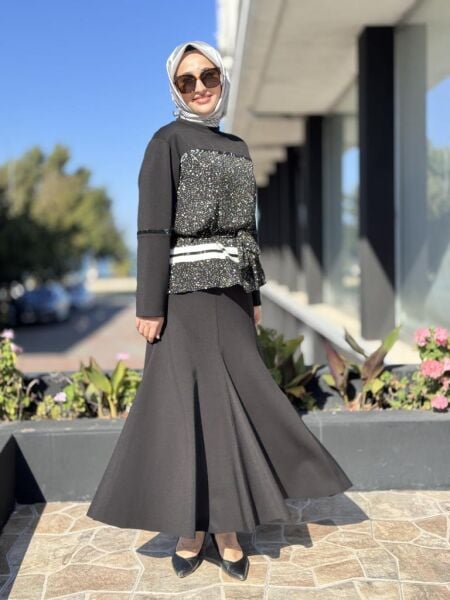 Misswhence Önü Şerit Rugan Detaylı Bluz Etek Takım 38027