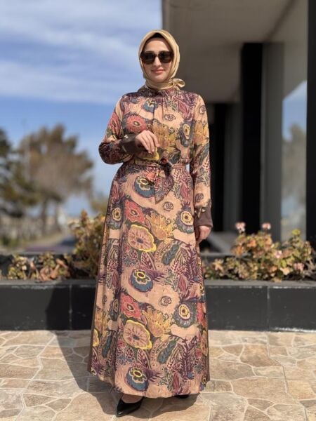 Almarwah Desenli Saten Elbise 303837