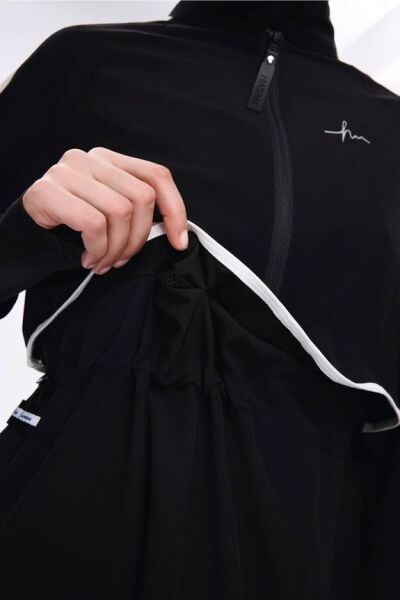 Haşema Esila H-Per Serisi 6 Parça Jileli Siyah-Beyaz Tam Tesettür Mayo Takımı HSM3125