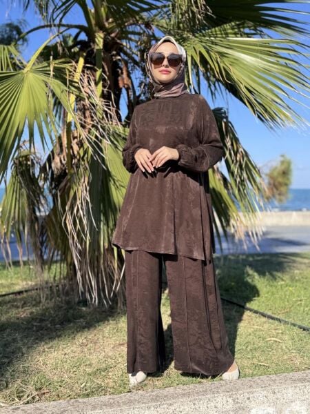 Misswhence Jakarlı Cupra İpek Tunik Pantolon Takım 38010