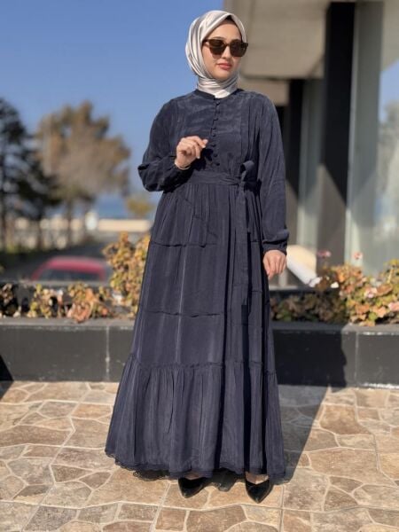 Misswhence Önden Düğmeli Parçalı Cupra İpek Elbise 37809