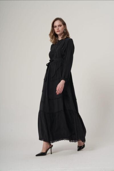 Misswhence Önden Düğmeli Parçalı Cupra İpek Elbise 37809