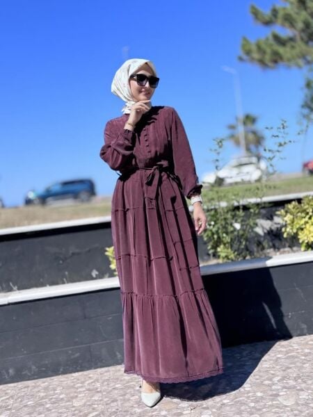 Misswhence Önden Düğmeli Parçalı Cupra İpek Elbise 37809