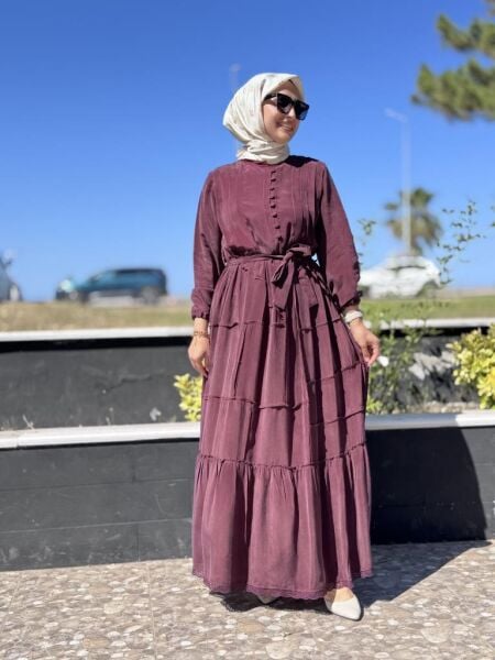 Misswhence Önden Düğmeli Parçalı Cupra İpek Elbise 37809