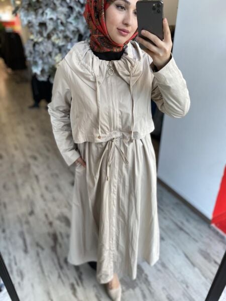 Almarwah Bebe Yaka Belden Büzgülü Paraşüt Kap 404853 BEJ - 36