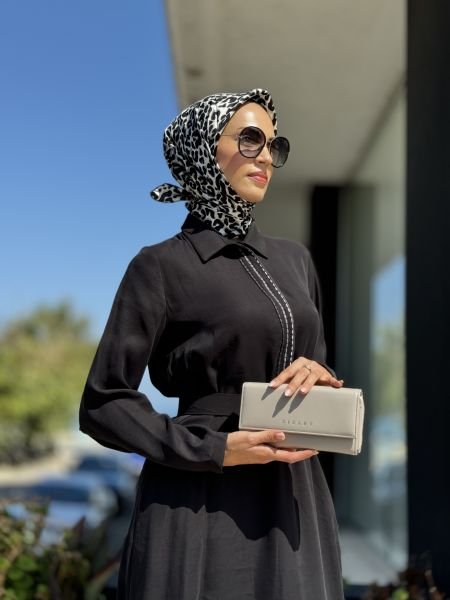 Almarwah Yarım Düğmeli Kemerli Elbise 303775