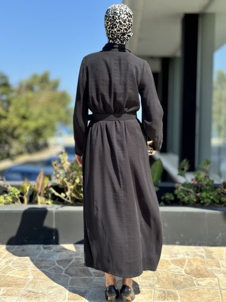 Almarwah Yarım Düğmeli Kemerli Elbise 303775