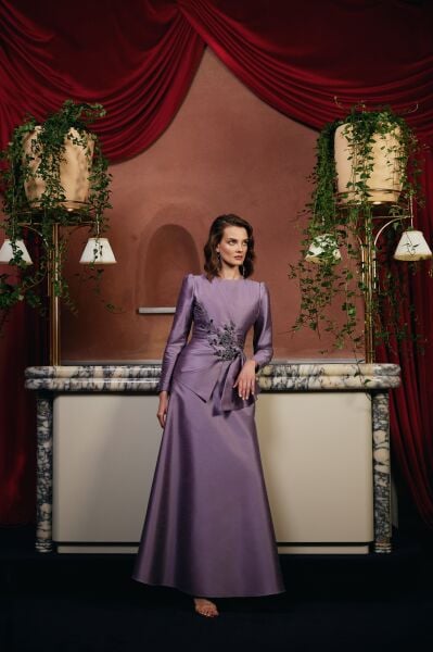 Jamila Sarah Önü Aplikli Eteği Allerli Şantuk Abiye Elbise 3040