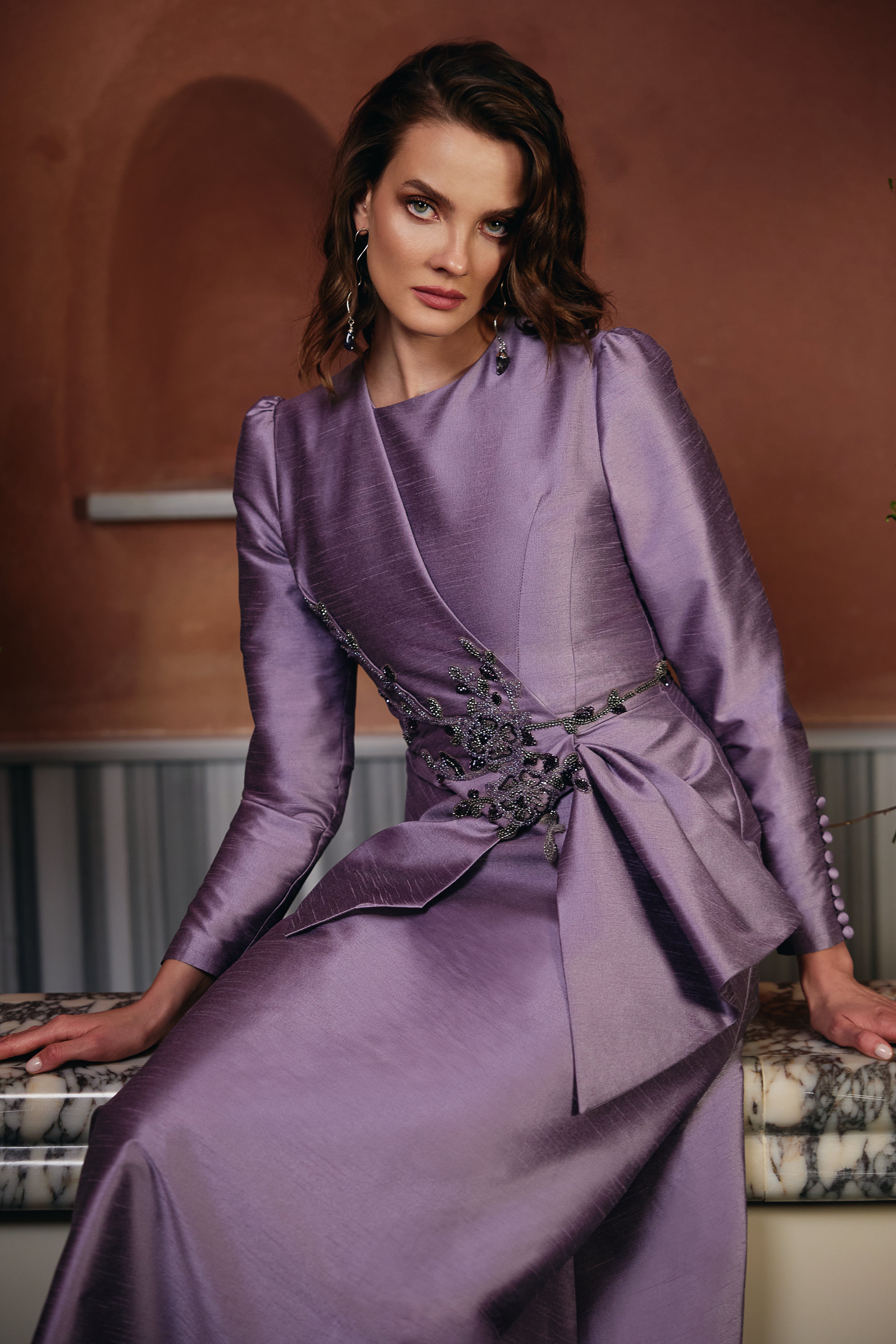 Jamila Sarah Önü Aplikli Eteği Allerli Şantuk Abiye Elbise 3040