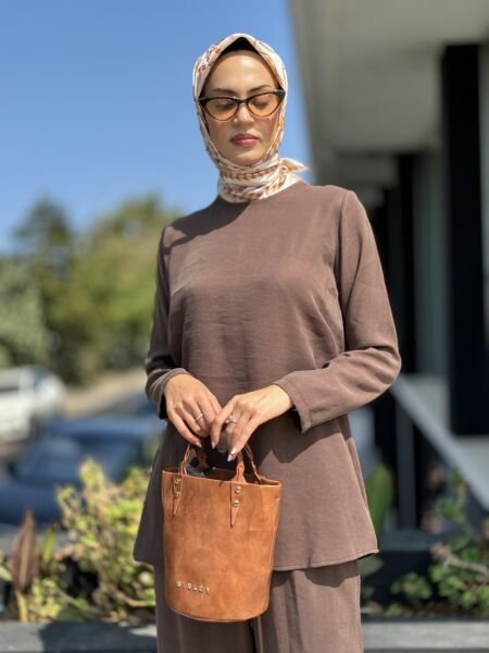 Almarwah Ceket Tunik Pantolon 3lü Takım 202641 36 - ORANJ-KAHVE