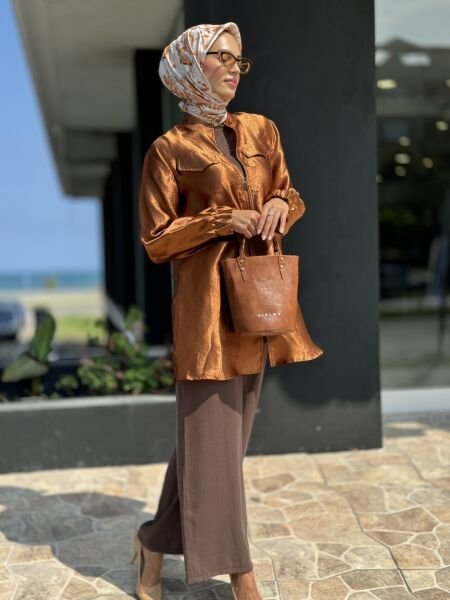 Almarwah Ceket Tunik Pantolon 3lü Takım 202641 36 - ORANJ-KAHVE