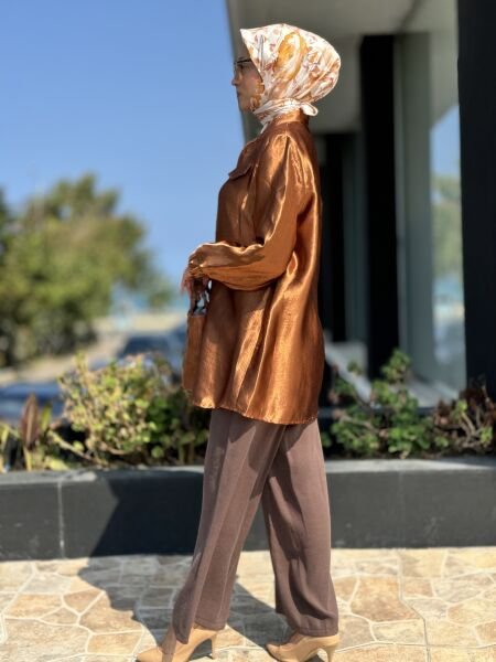 Almarwah Ceket Tunik Pantolon 3lü Takım 202641 36 - ORANJ-KAHVE