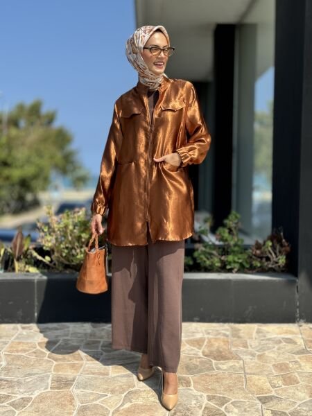 Almarwah Ceket Tunik Pantolon 3lü Takım 202641 36 - ORANJ-KAHVE