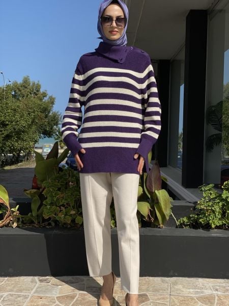QOOQ Line Çizgili Triko Kazak 24FW200