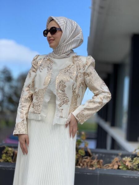 Almarwah Jakar İşlemeli Ceket-Pliseli Elbise Takım 90332