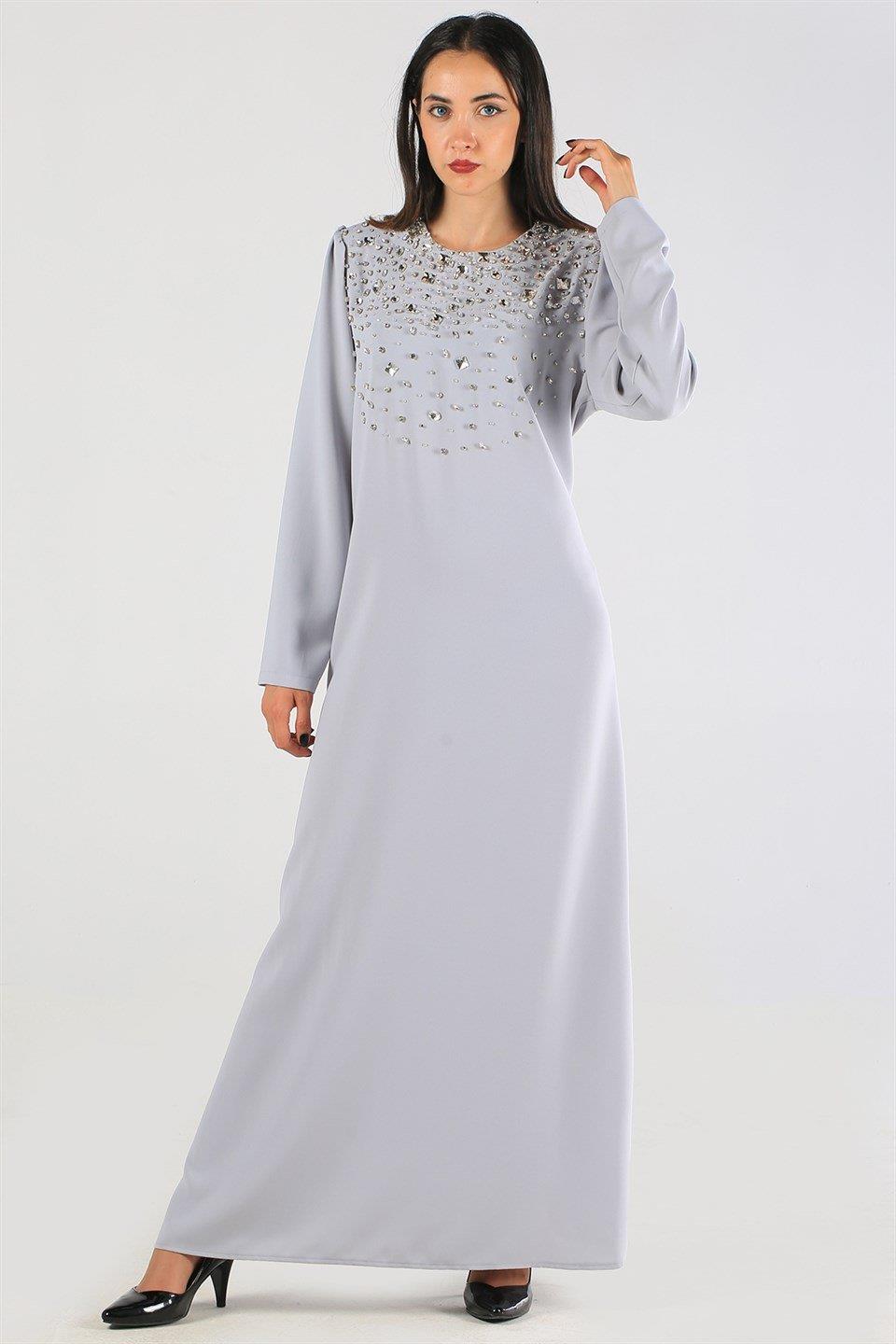 ALMARWAH Taşlı Abiye Elbise (EX70553)