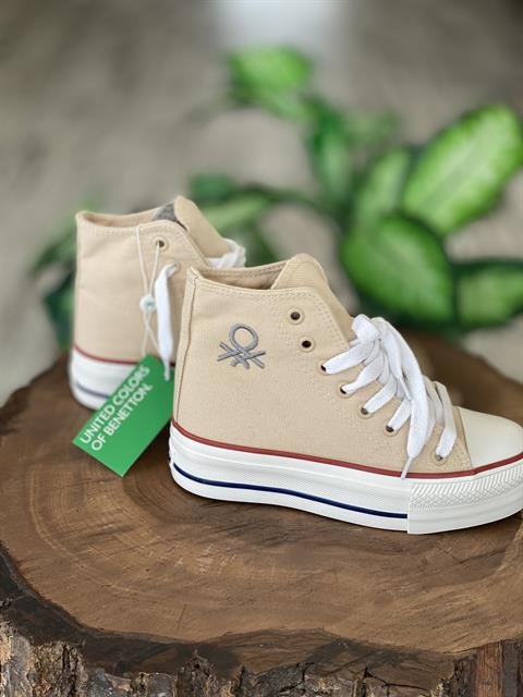 Benetton Yüksek Tabanlı Bej Converse Ayakkabı 30939 BEJ - 37