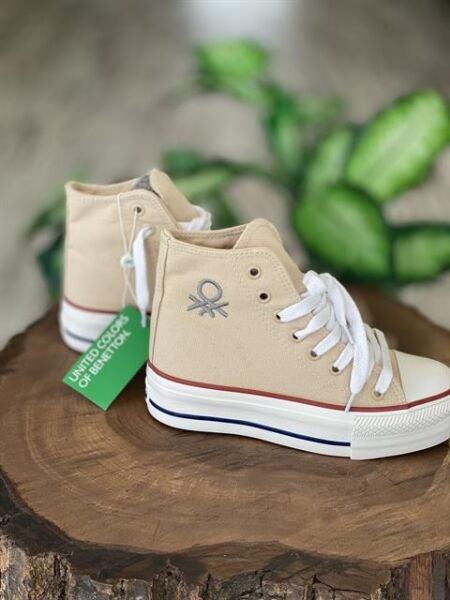 Benetton Yüksek Tabanlı Bej Converse Ayakkabı 30939 BEJ - 37