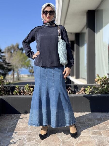 Misswhence Parçalı Tensel Kot Etek 37922