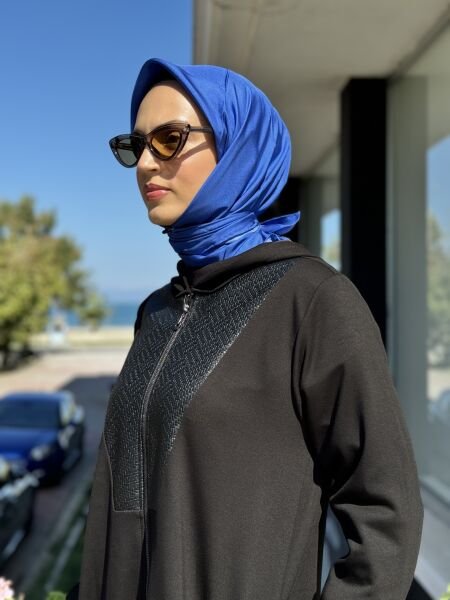 Almarwah Deri Detaylı Kapüşonlu Siyah Modal Kap 404900