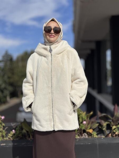 WOM BTQ Fermuarlı Kapüşonlu Kürk Kaban
