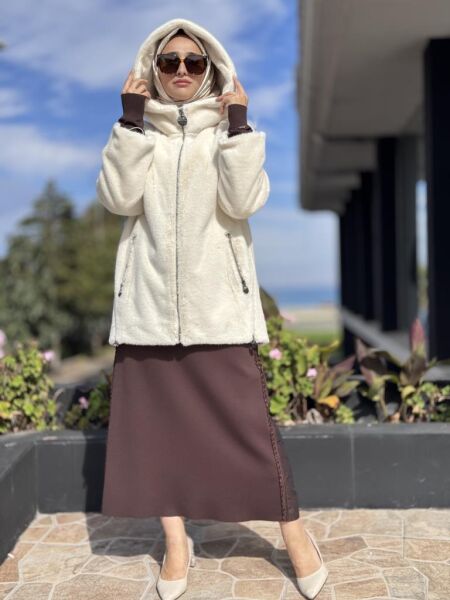 WOM BTQ Fermuarlı Kapüşonlu Kürk Kaban