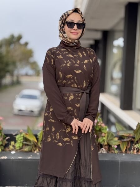 Misswhence Baskı Detaylı İkili Triko Elbise 38810