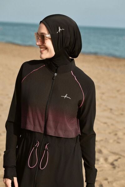 Haşema Tam Boy Siyah 5 Parça Tesettür Mayo Takımı HSM5048