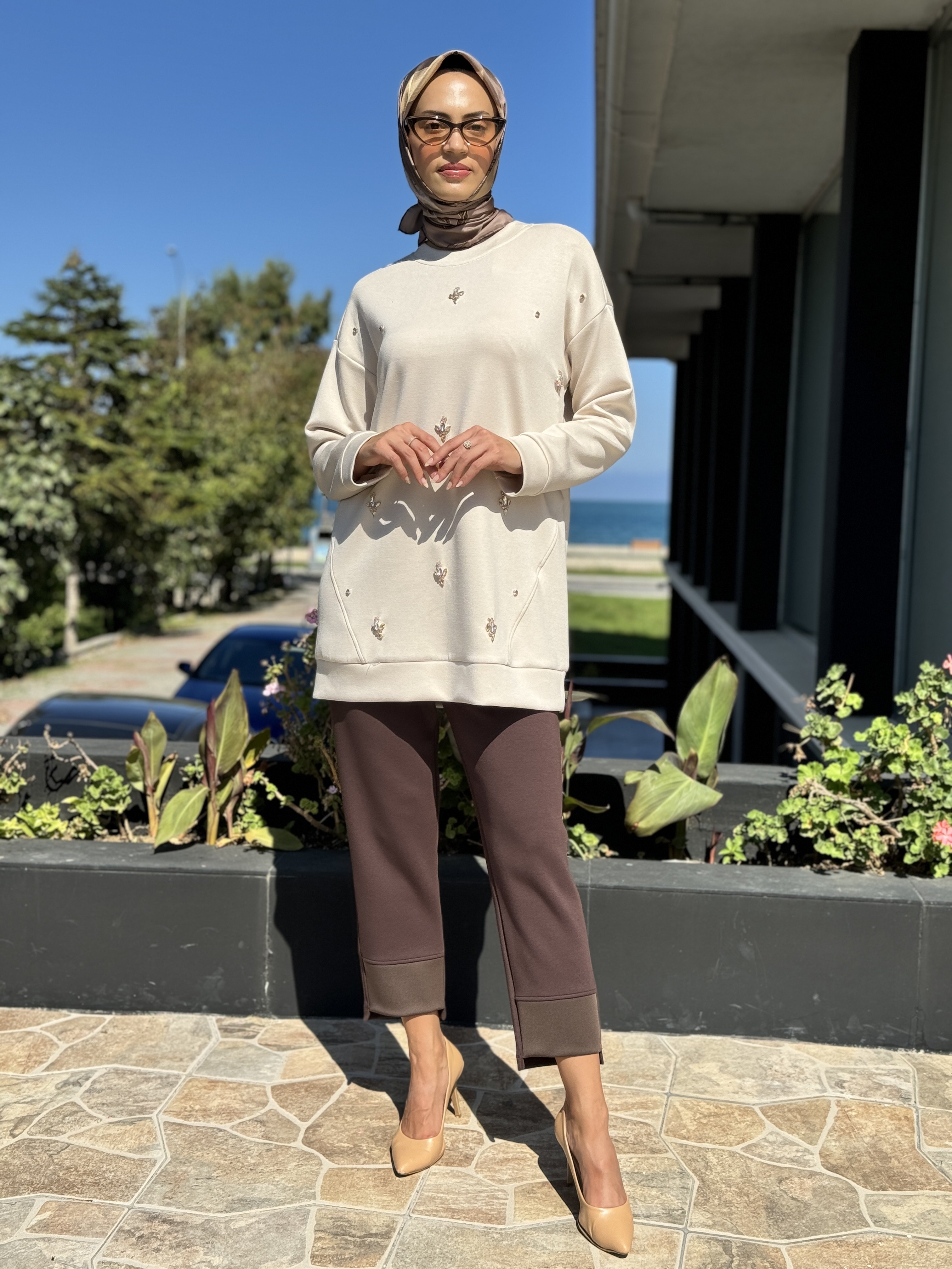 Tığ Triko Taş İşlemeli Spor Tunik TKM1971