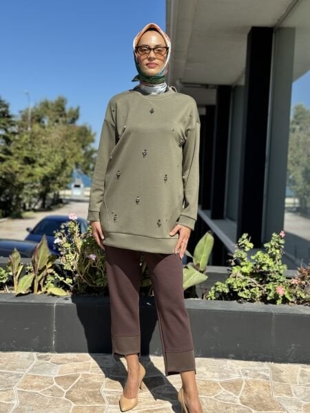 Tığ Triko Taş İşlemeli Spor Tunik TKM1971