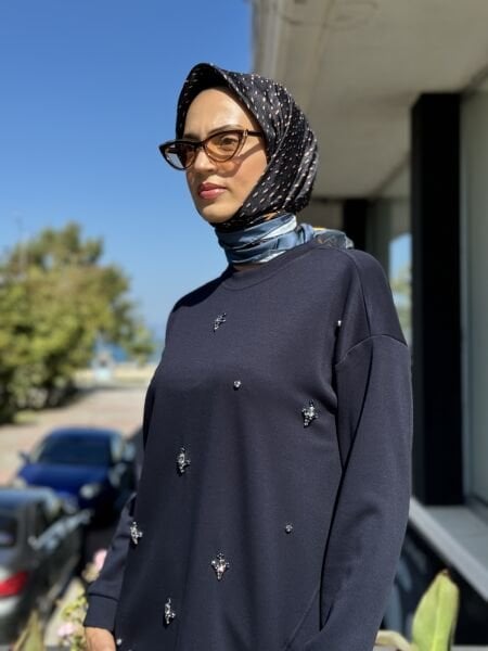 Tığ Triko Taş İşlemeli Spor Tunik TKM1971