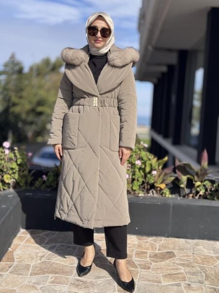 WOM BTQ Seyyar Kapüşon ve Kürk Detaylı Çıtçıtlı Mont