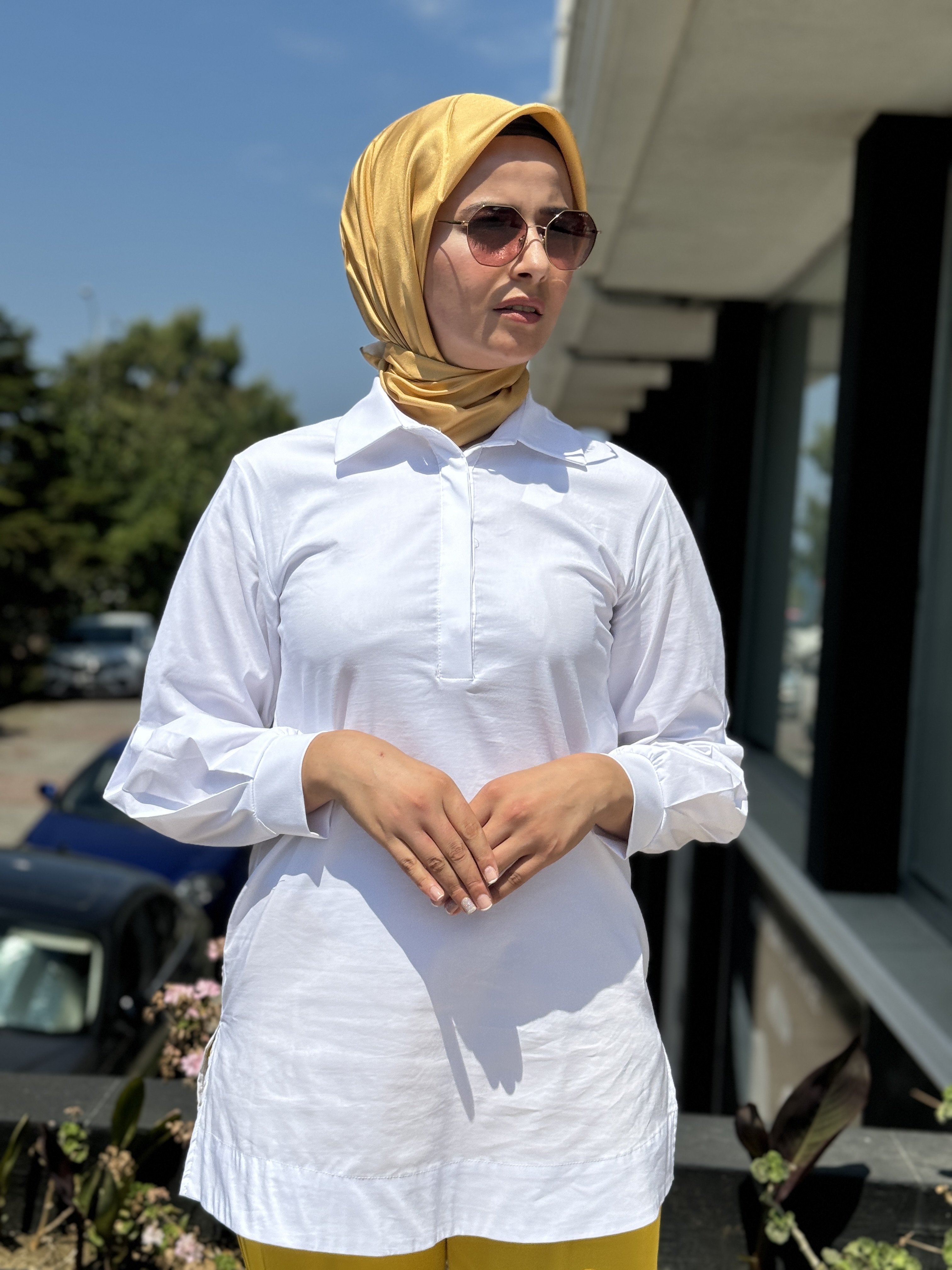 Almarwah Yarım Düğmeli Poplin Tunik 102023