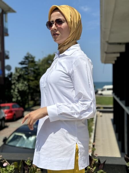 Almarwah Yarım Düğmeli Poplin Tunik 102023