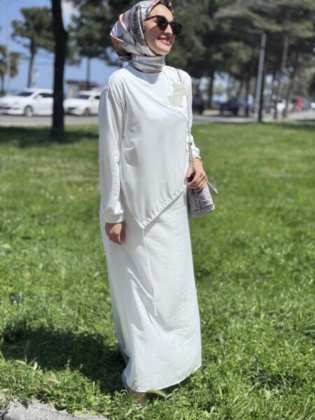 Qupra Broş Detaylı Astarlı Modal Elbise WAB85013