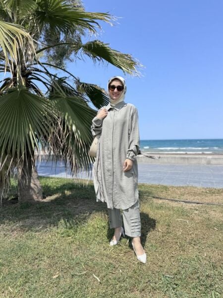 Misswhence Yanları Nakış Detaylı Gömlek Pantolon Takım 37301